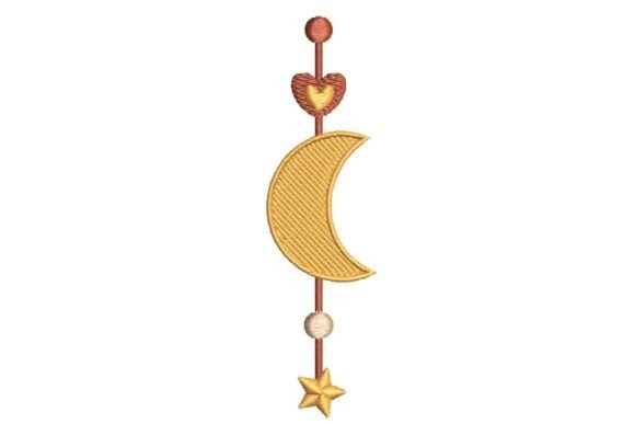 Celestial Moon and Star Mobile with Heart Embroidery Design