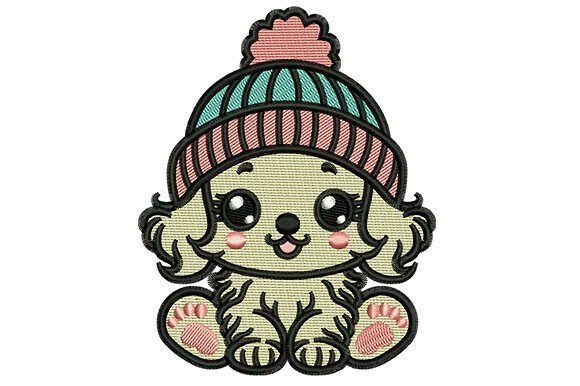 Cute Dog in Beanie Embroidery Design