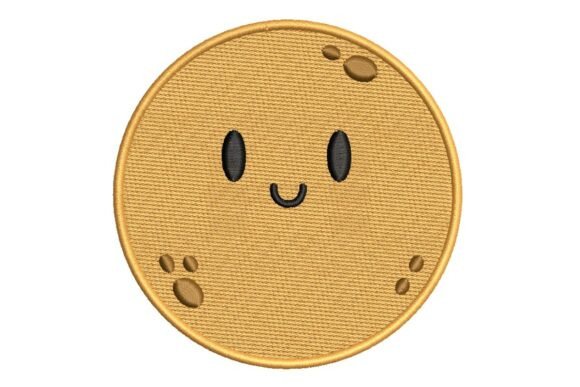 Cute Smiling Moon or Planet Embroidery Design
