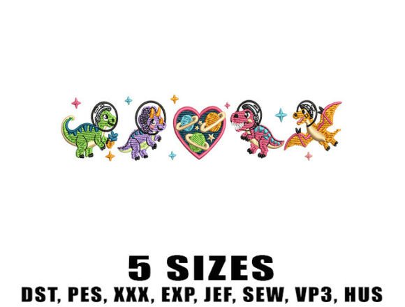 Dinosaurs in Space Embroidery Design