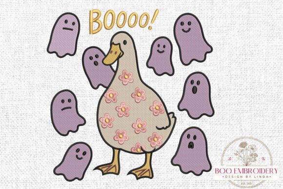 Funny Duck with Ghosts Embroidery Design