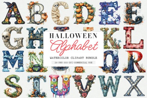 Halloween Alphabet Embroidery Clipart