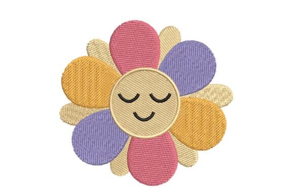 Happy Pastel Flower Face Embroidery Design