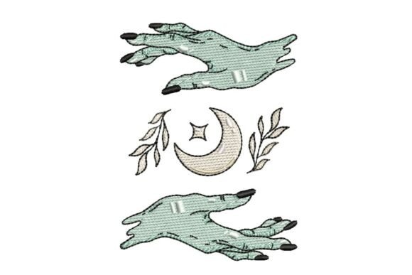 Mystical Celestial Hands and Moon Embroidery Design