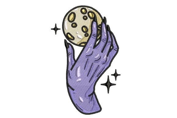 Mystical Hand Holding Full Moon Embroidery Design