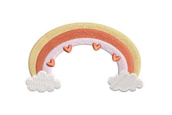 Pastel Rainbow with Hearts and Clouds Embroidery Design