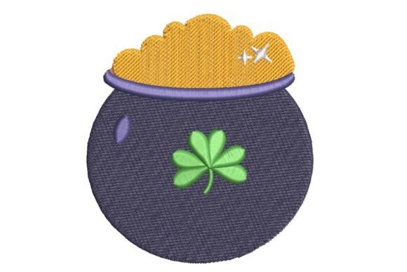 Pot of Gold with Shamrock Embroidery Design