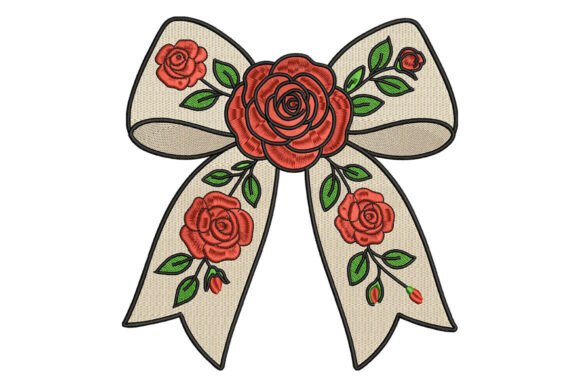 Red Rose Bow Embroidery Design