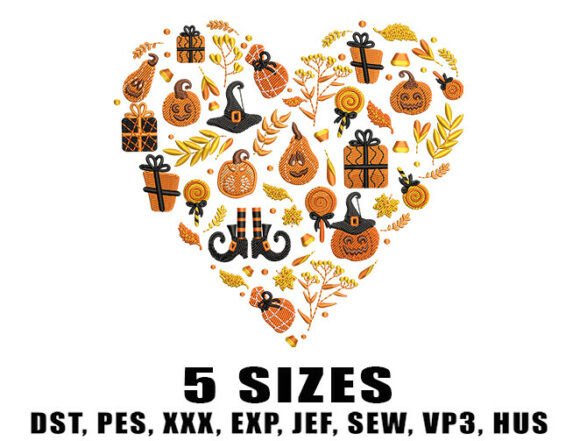 Scary Pumpkin Heart Embroidery Design