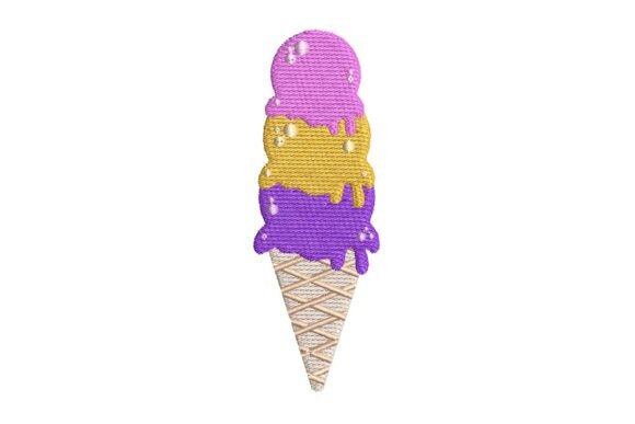 Triple Scoop Ice Cream Cone Embroidery Design
