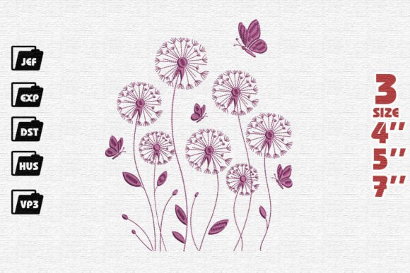 Whimsical Dandelion and Butterfly Embroidery